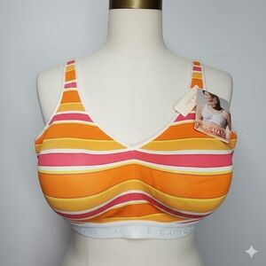 Cacique 42DDD NEW Bra Wire-free Sports Soft Comfort Support Cotton Orange Stripe